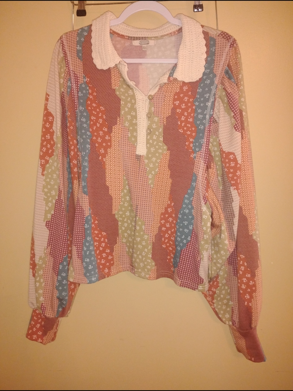 gimmicks by BKE Multicolor Patchwork Long Sleeve Polo Top
